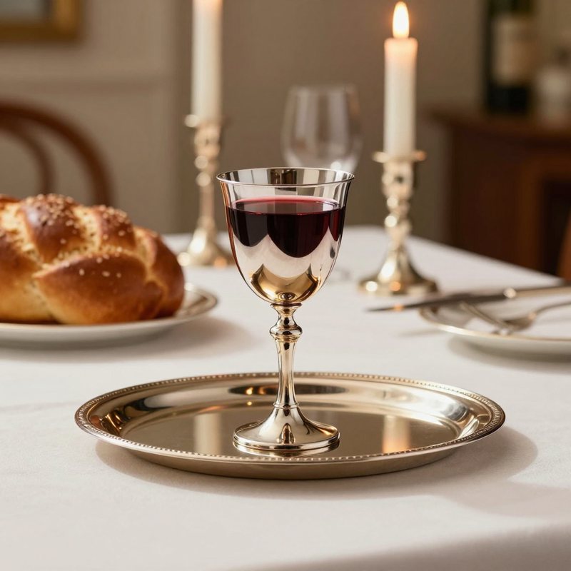 AI-generated picture: Tall kiddush cup and tray