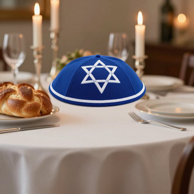 AI-generated picture: Embroidered Magen David kippah