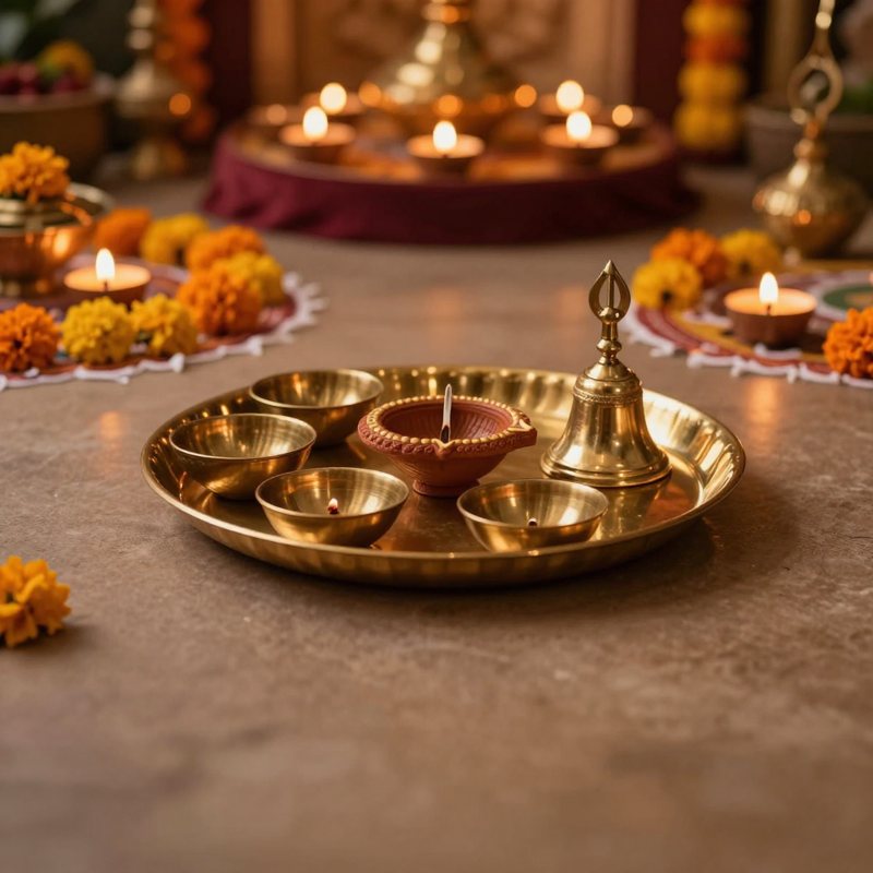 AI-generated picture: Brass puja thali set of 7