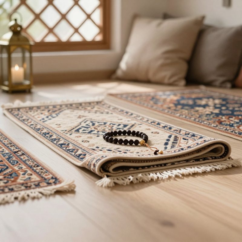 AI-generated picture: Prayer rug with tasbih