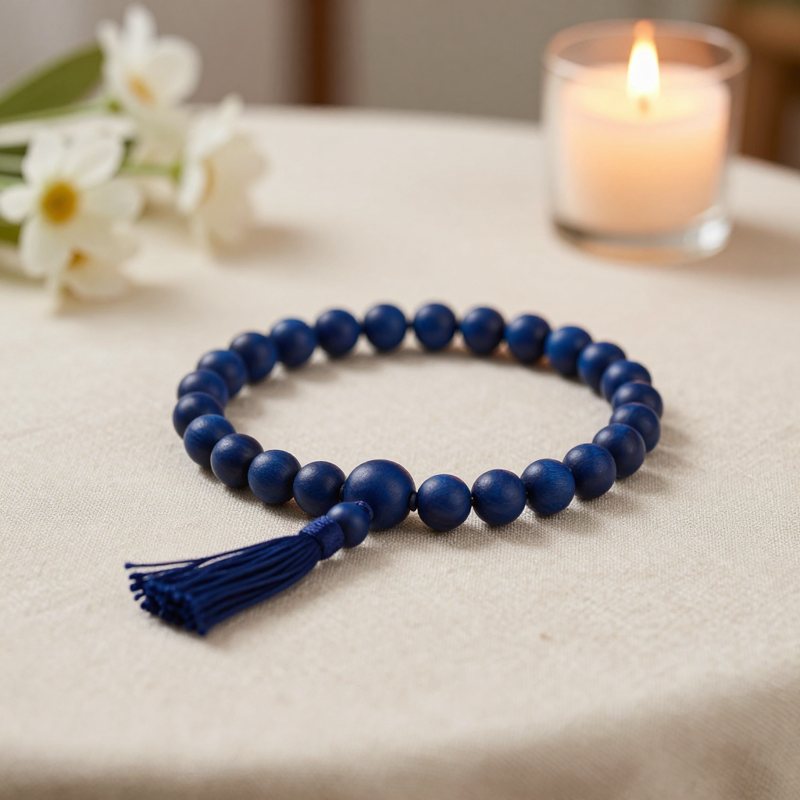 AI-generated picture: Blue wooden prayer rope