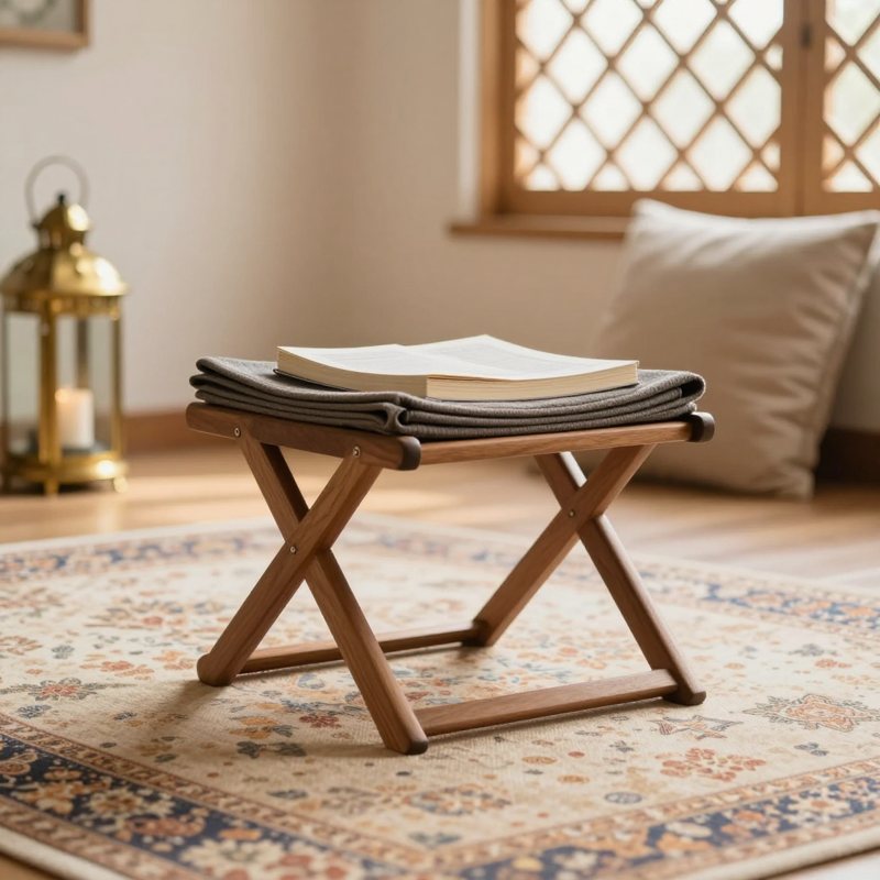 AI-generated picture: Prayer mat holder and Quran stand