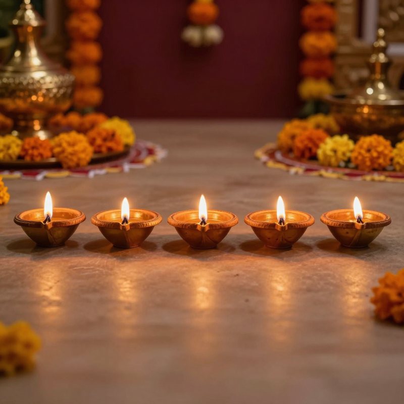 AI-generated picture: Brass Diya Oil Lamps, Set of 6