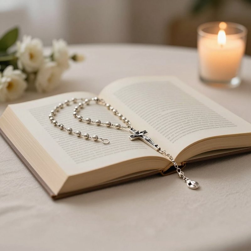 AI-generated picture: Sterling Silver Rosary